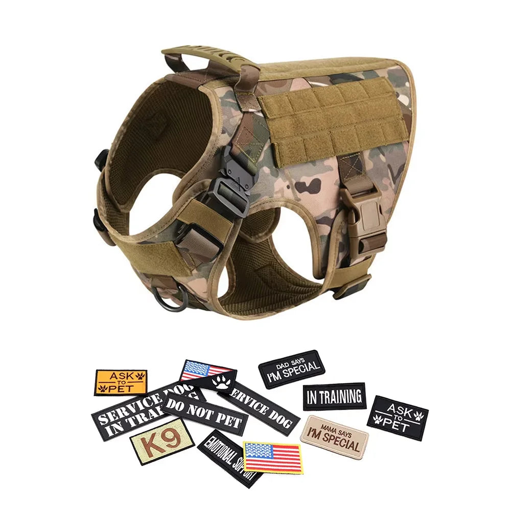 Tactical Dog Harness Vest Set Padded Nylon Quick Release For Large Breeds