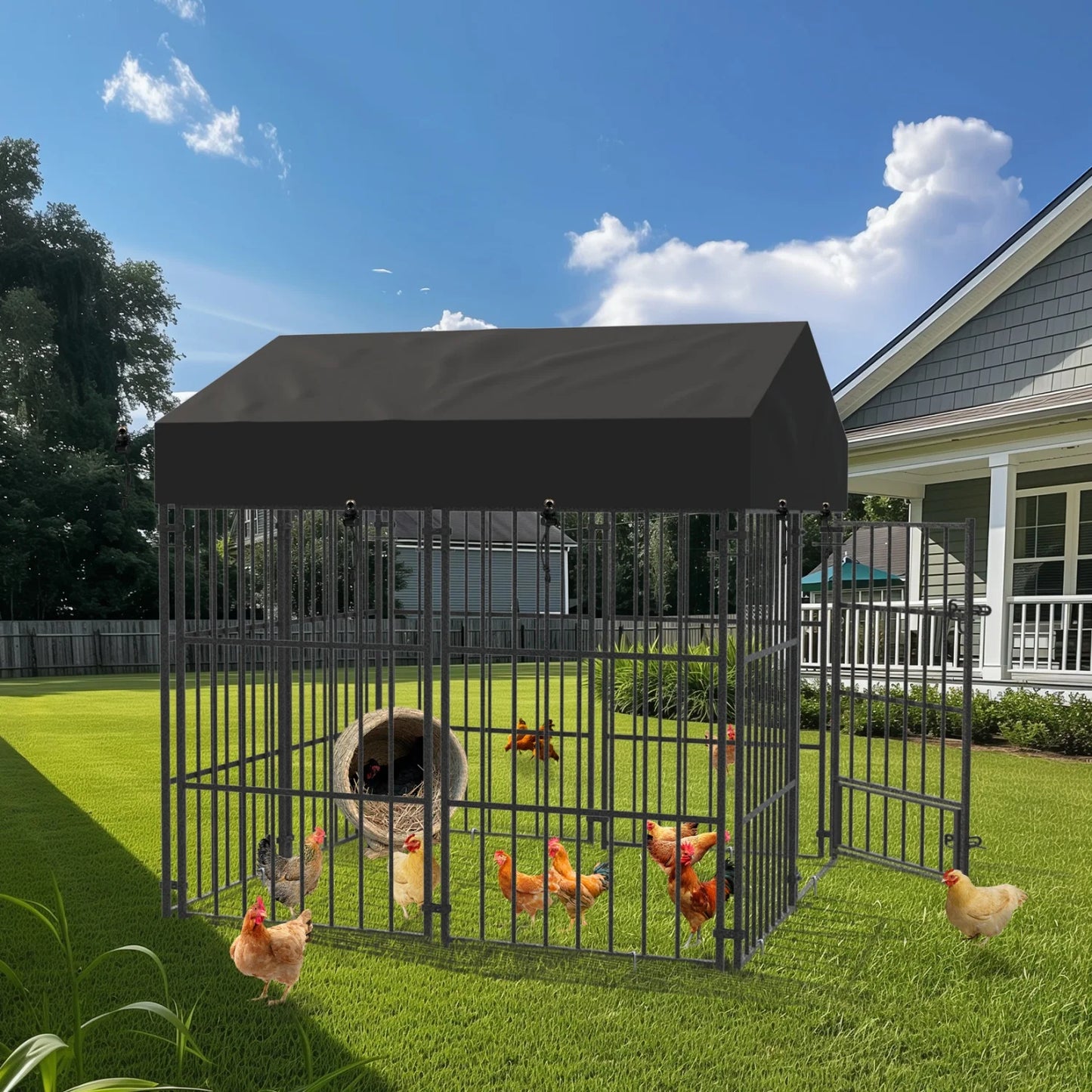 Outdoor Dog Kennel With Roof Heavy Duty Metal Crate Playpen For Large Dogs