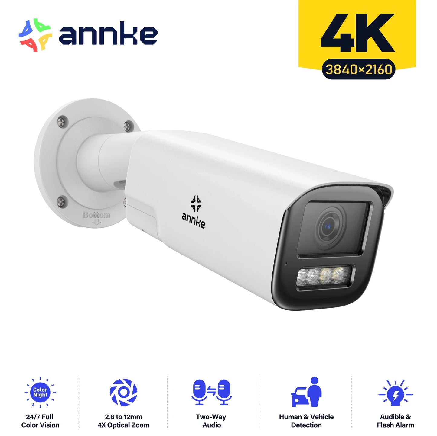 ANNKE 4K 4X Zoom Dual Light Varifocal IP Camera IP67 With Vehicle Detection