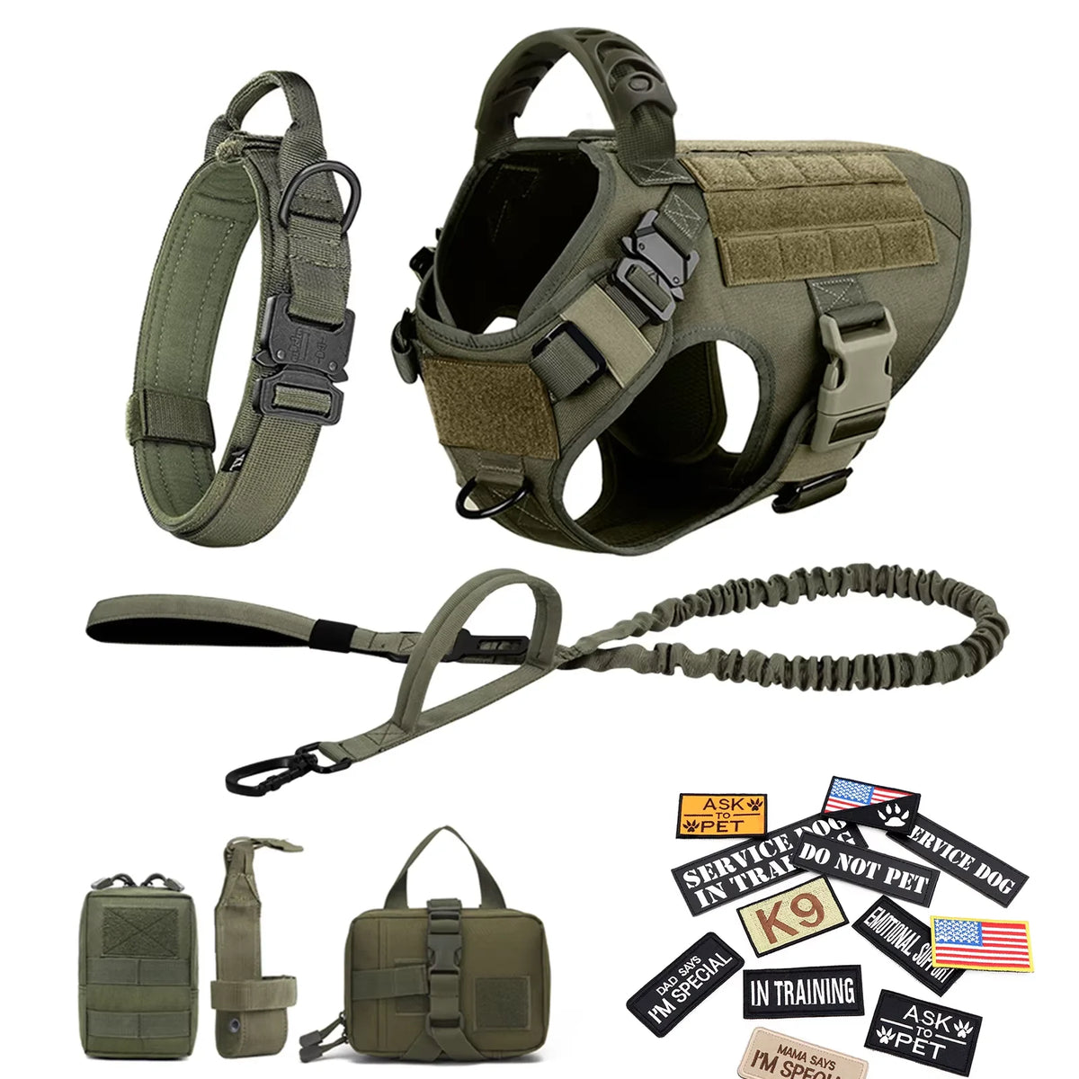 Tactical Dog Harness Vest Set Padded Nylon Quick Release For Large Breeds