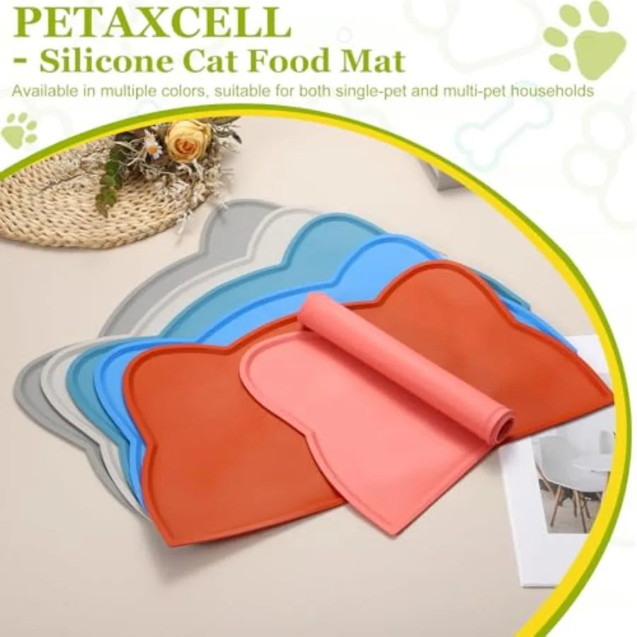 Cat Feeding Mat 17x9 Inch Silicone Non Slip Waterproof Tray With Raised Edge