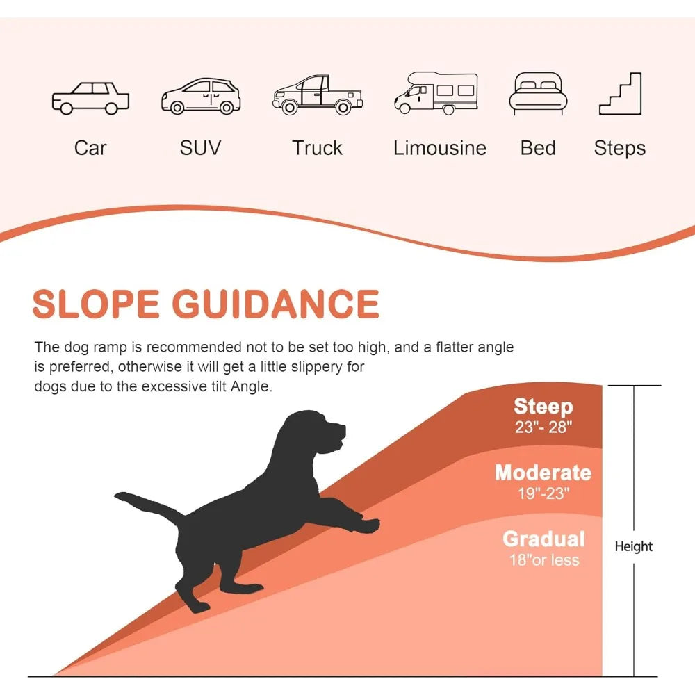 62 Inch Folding Dog Ramp For Cars Trucks SUVs With Raised Non Slip Rails