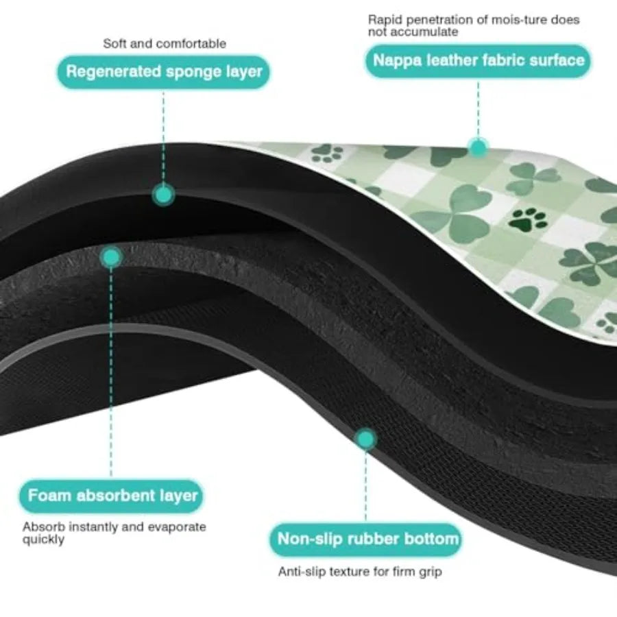 St Patrick Day Dog Food And Water Mat Green Paw Prints Clover Non Slip Waterproof