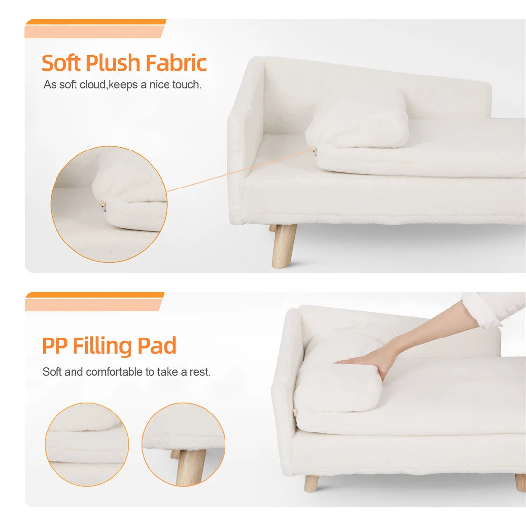 L Shape Dog Sofa Bed And Cat Cushion Stool Warm Nesting Couch Rubber Wood Legs