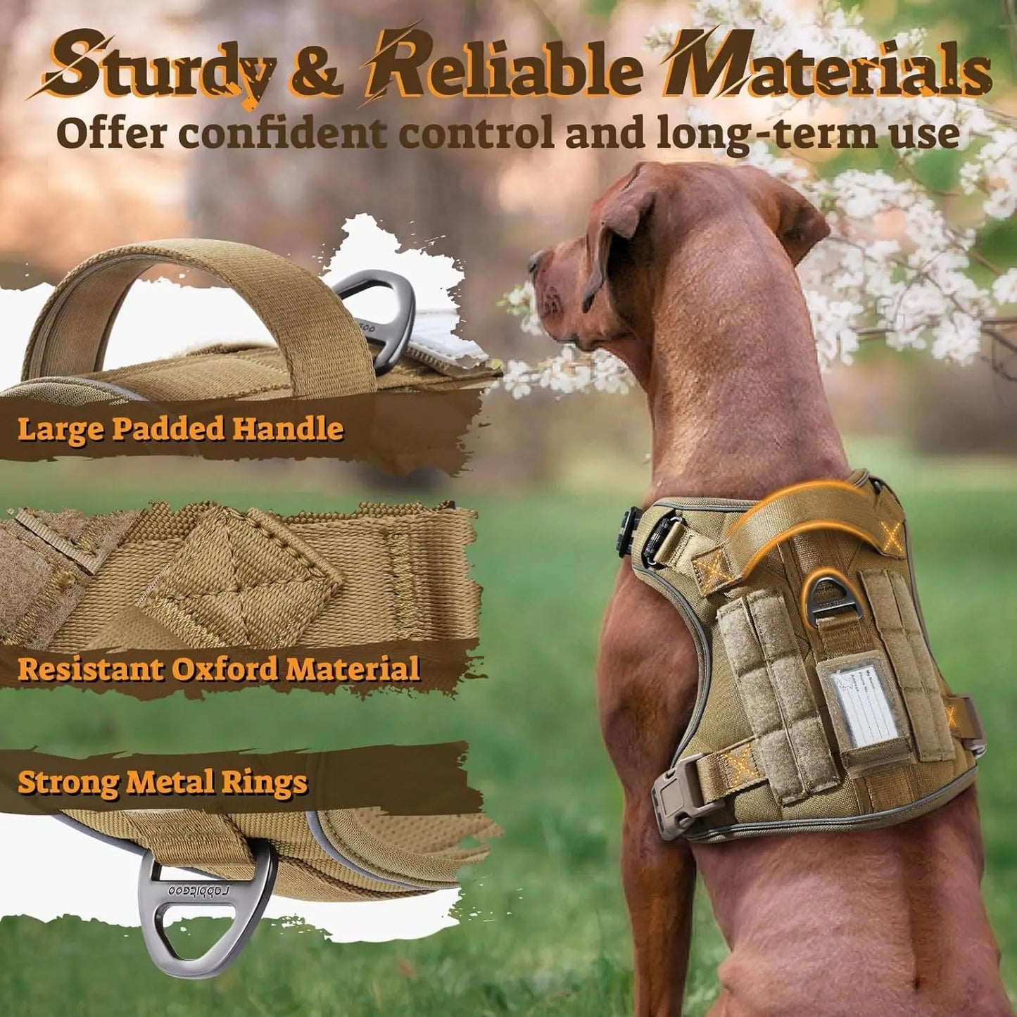Large Dog Harness No Pull Tactical Vest With Molle Handle Reflective Brown L