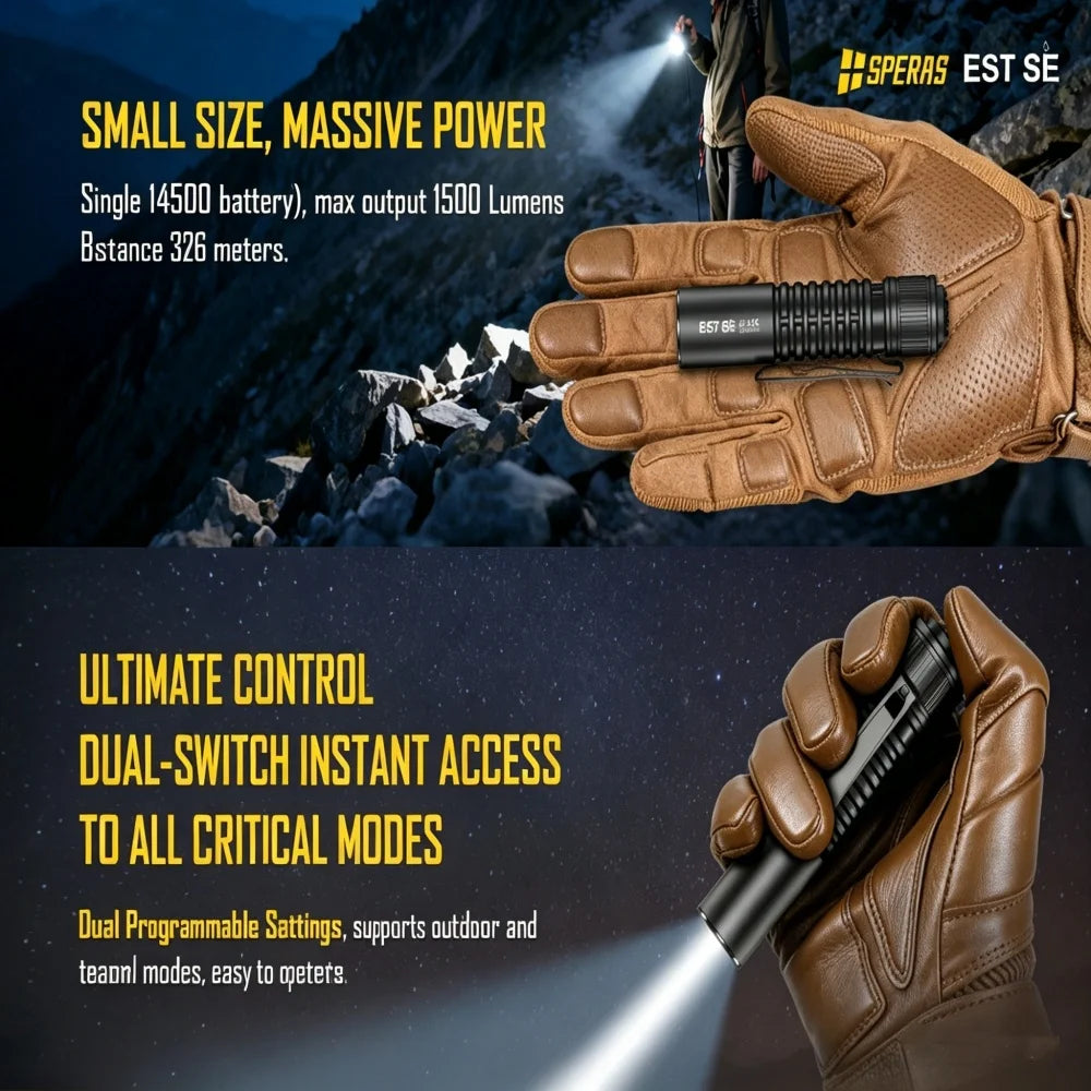 Speras EST SE 1500lm EDC Tactical Flashlight Rechargeable IP68 Waterproof
