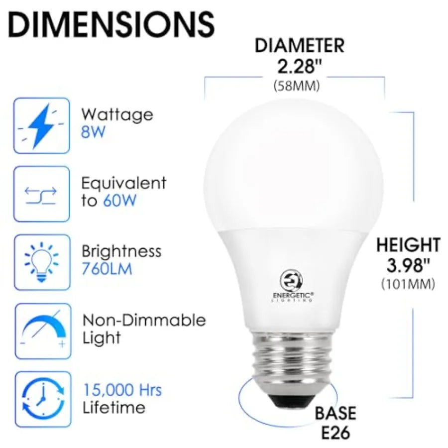 Energetic 24-Pack A19 LED Bulbs 60W Equivalent Daylight 5000K E26 Non-Dimmable