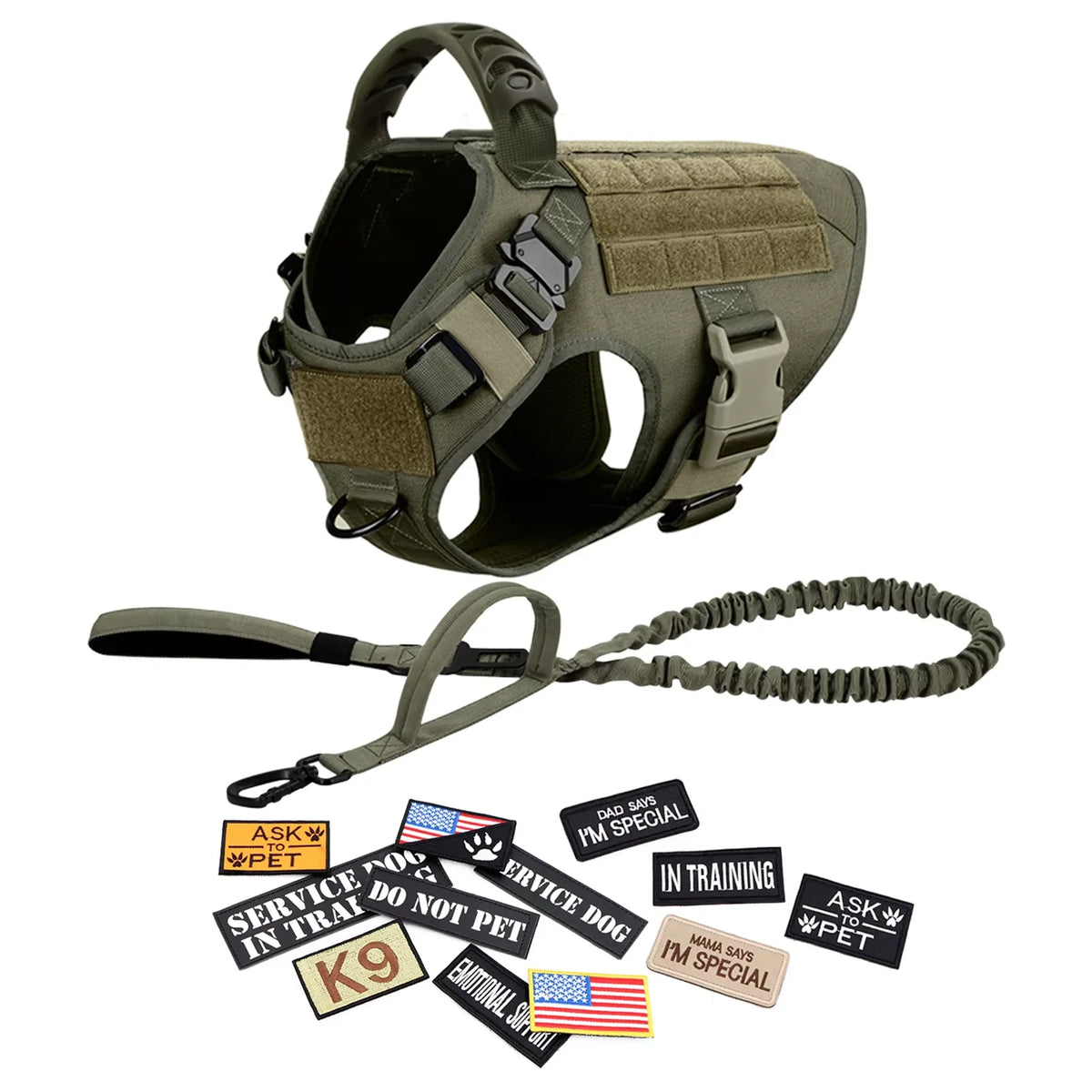 Tactical Dog Harness Vest Set Padded Nylon Quick Release For Large Breeds