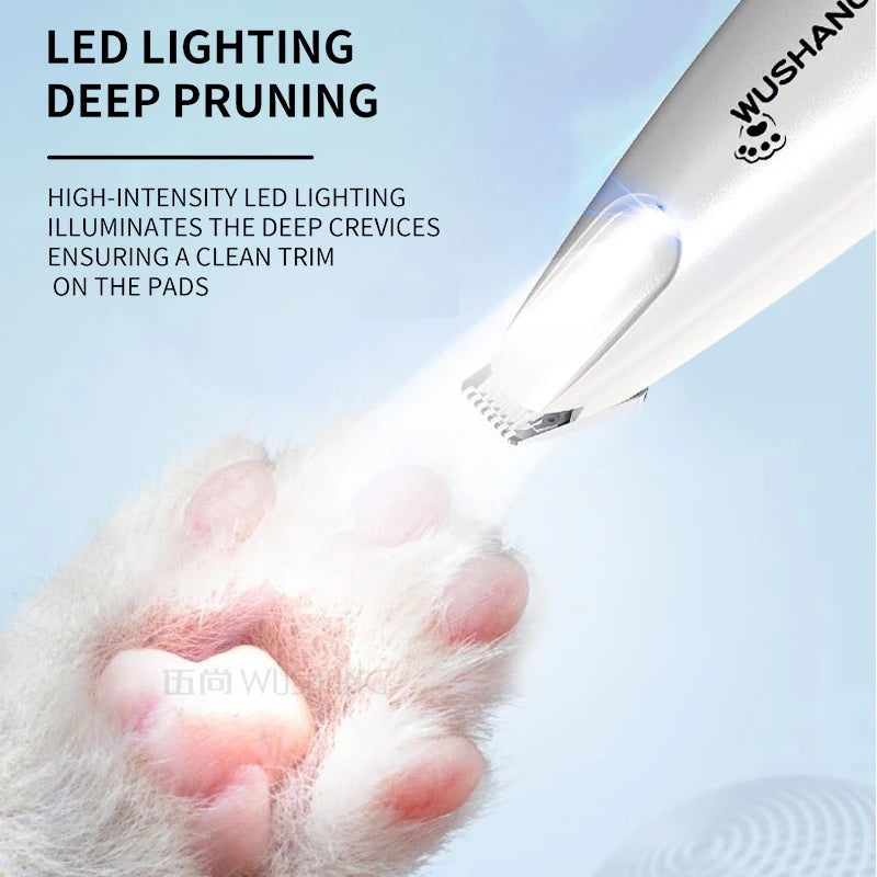 Dog Electric Groomer Trimmer With LED Light Waterproof Low Noise Paw Face Tool