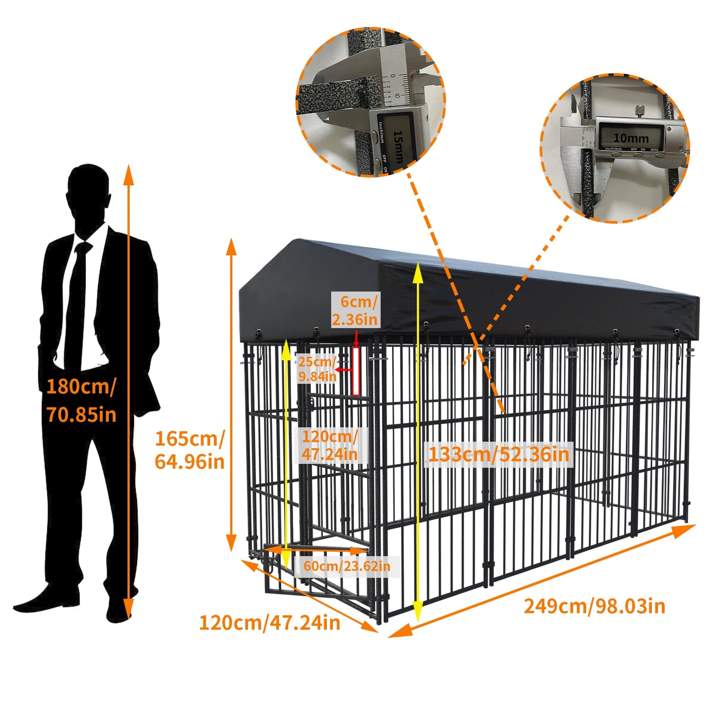 Outdoor Dog Kennel With Roof Heavy Duty Metal Crate Playpen For Large Dogs