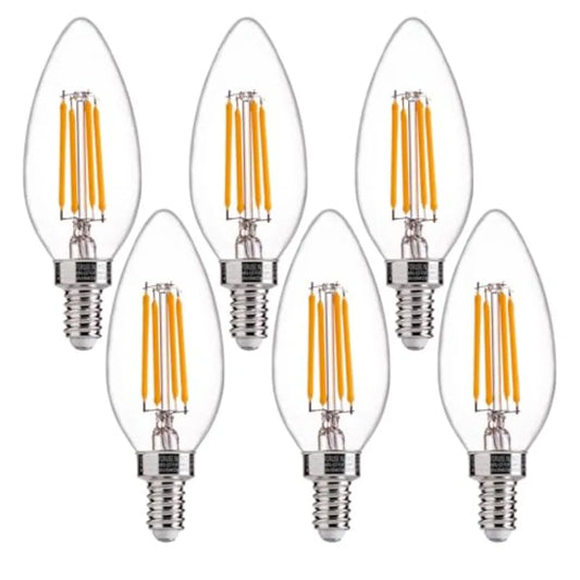 60W Equivalent LED Chandelier Bulbs Dimmable E12 B11 Clear Filament 6 Pack