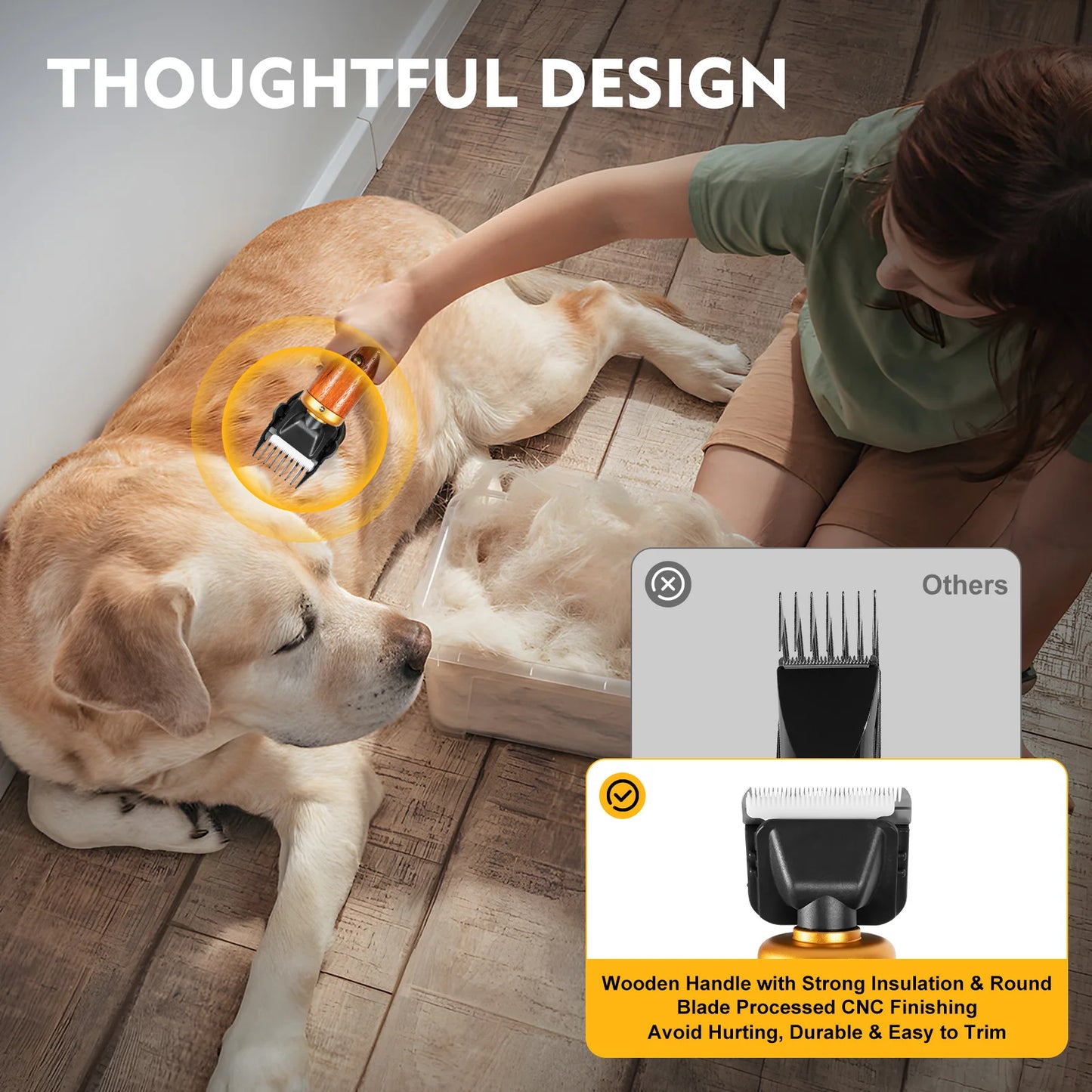 Electric Pet Clipper 55W Corded Animal Shears Dogs Low Noise Wooden Handle