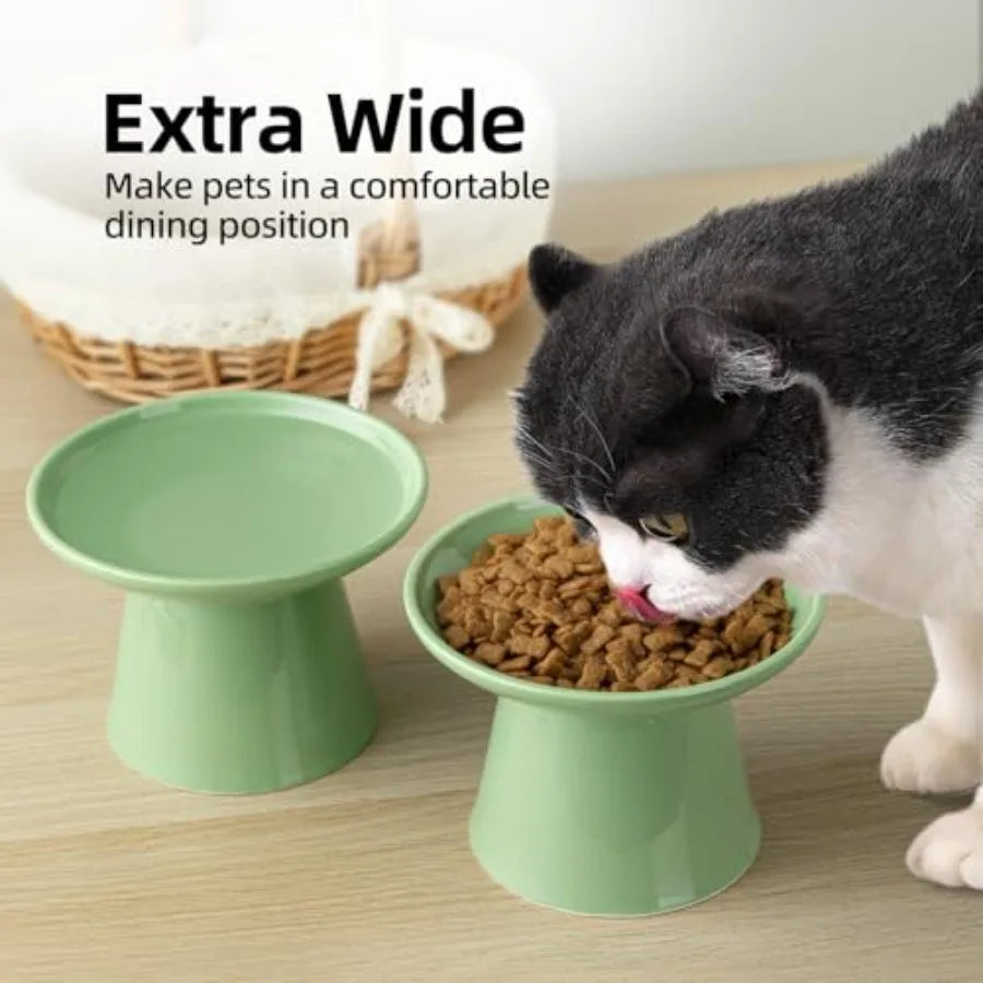 6.2 Inch Extra Wide Elevated Ceramic Cat Bowls Set For Elder Cats And Large Dogs