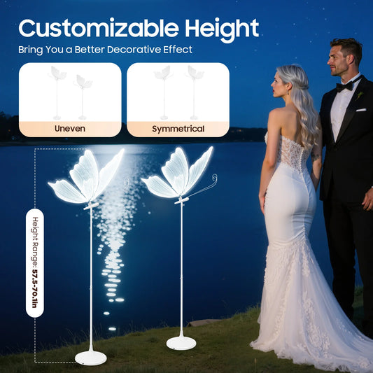 2 Pack Butterfly LED Floor Lamps Wedding Decor Adjustable Height 23 Inches
