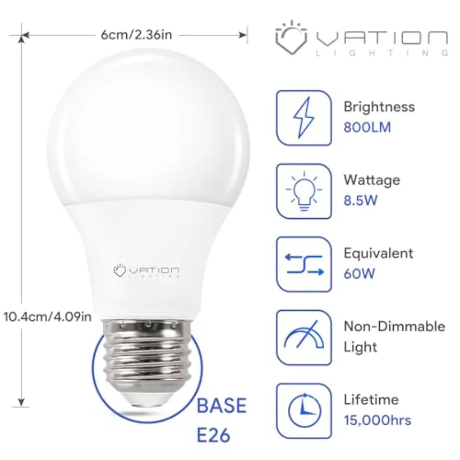 24 Pack A19 LED Light Bulbs 60 Watt Equivalent E26 Non Dimmable