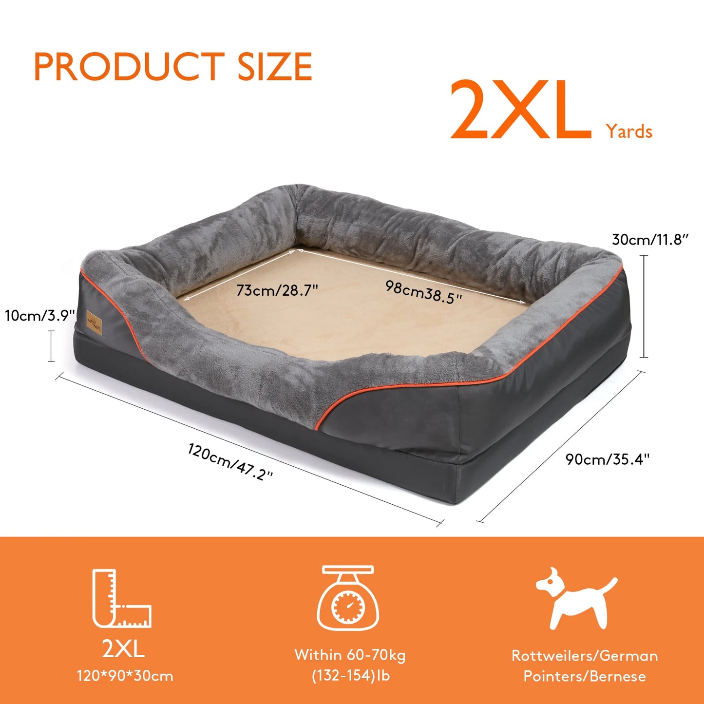 Large Dog Bed With Warm Fleece Anti Allergy Removable Washable Cover Waterproof