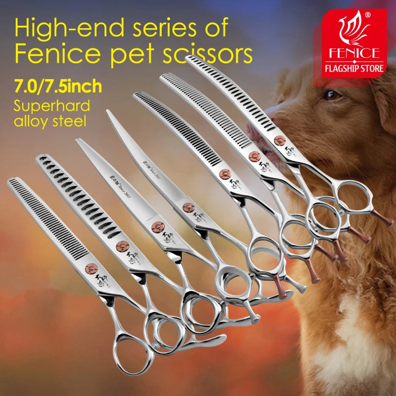 Fenice 7 Inch Stainless Steel Dog Grooming Scissors Curved Thinning Shears