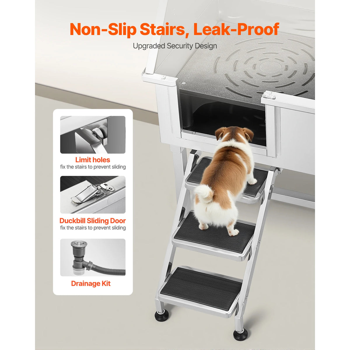 Stainless Steel Dog Washing Station With Shower And Storage Stairs
