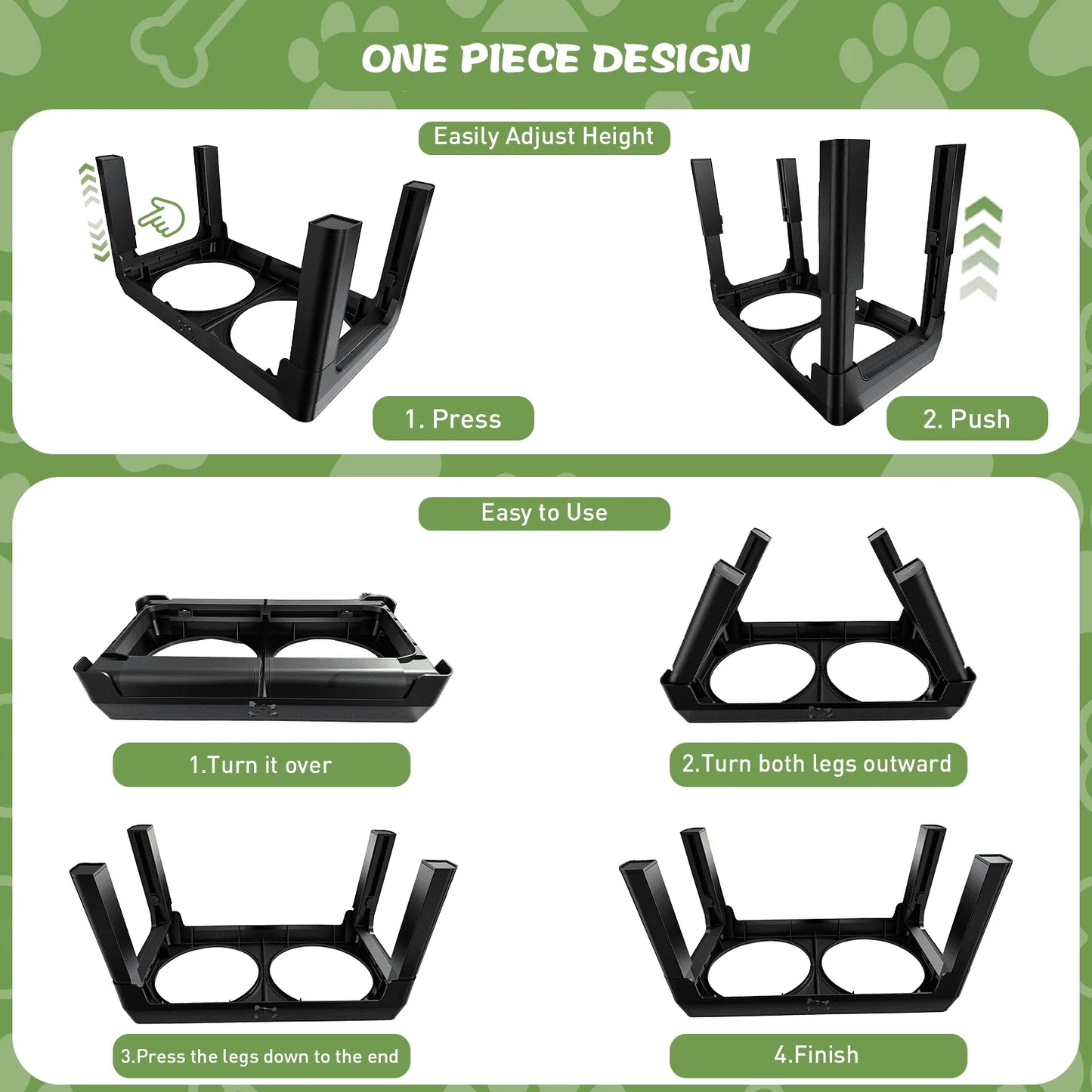 Elevated Dog Bowls Adjustable 5 Height Raised Feeder 2 Stainless Steel Bowls