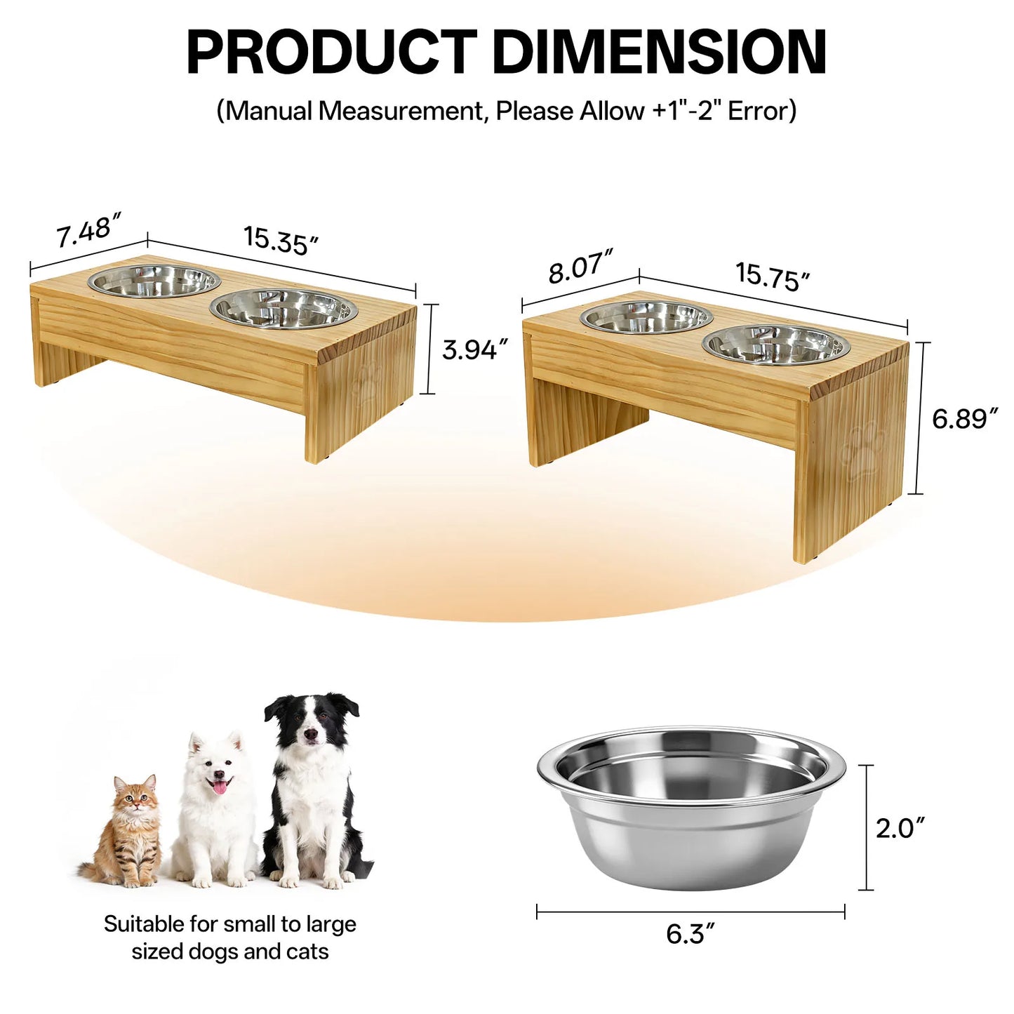 Wooden Elevated Dog Bowls Stainless Steel Double Bowls Non Slip Raised Feeder