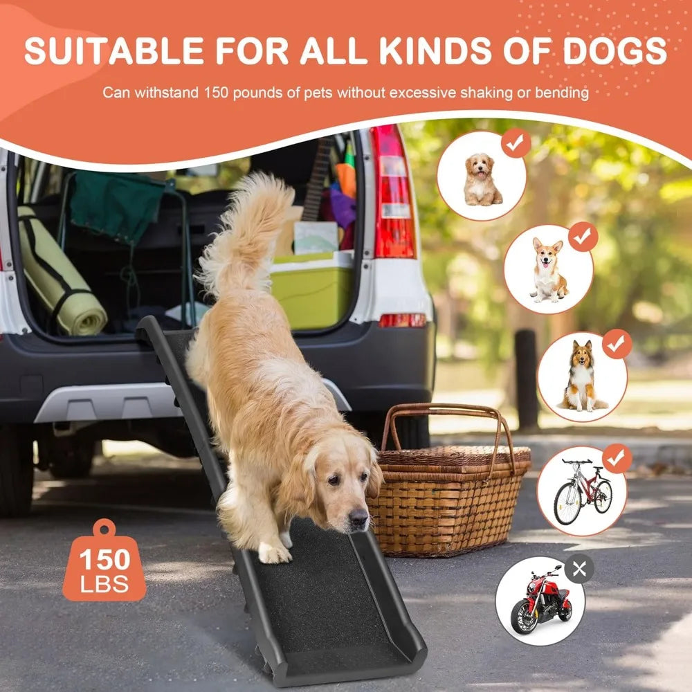 62 Inch Folding Dog Ramp For Cars Trucks SUVs With Raised Non Slip Rails