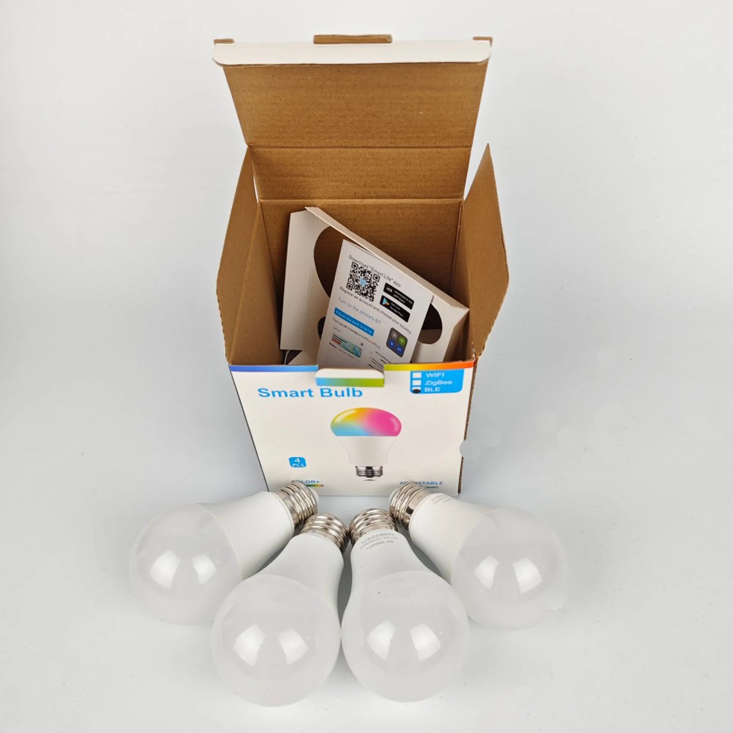 4Pcs RGBCW Smart Light Bulbs Color Changing Dimmable With Music Sync App Control