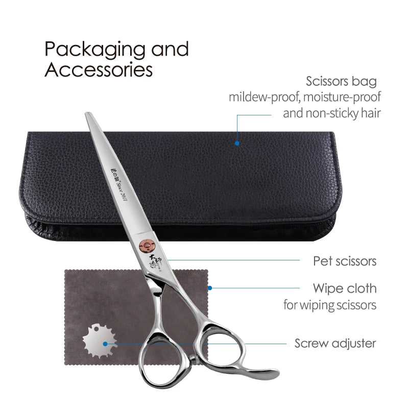 Fenice 7 Inch Stainless Steel Dog Grooming Scissors Curved Thinning Shears