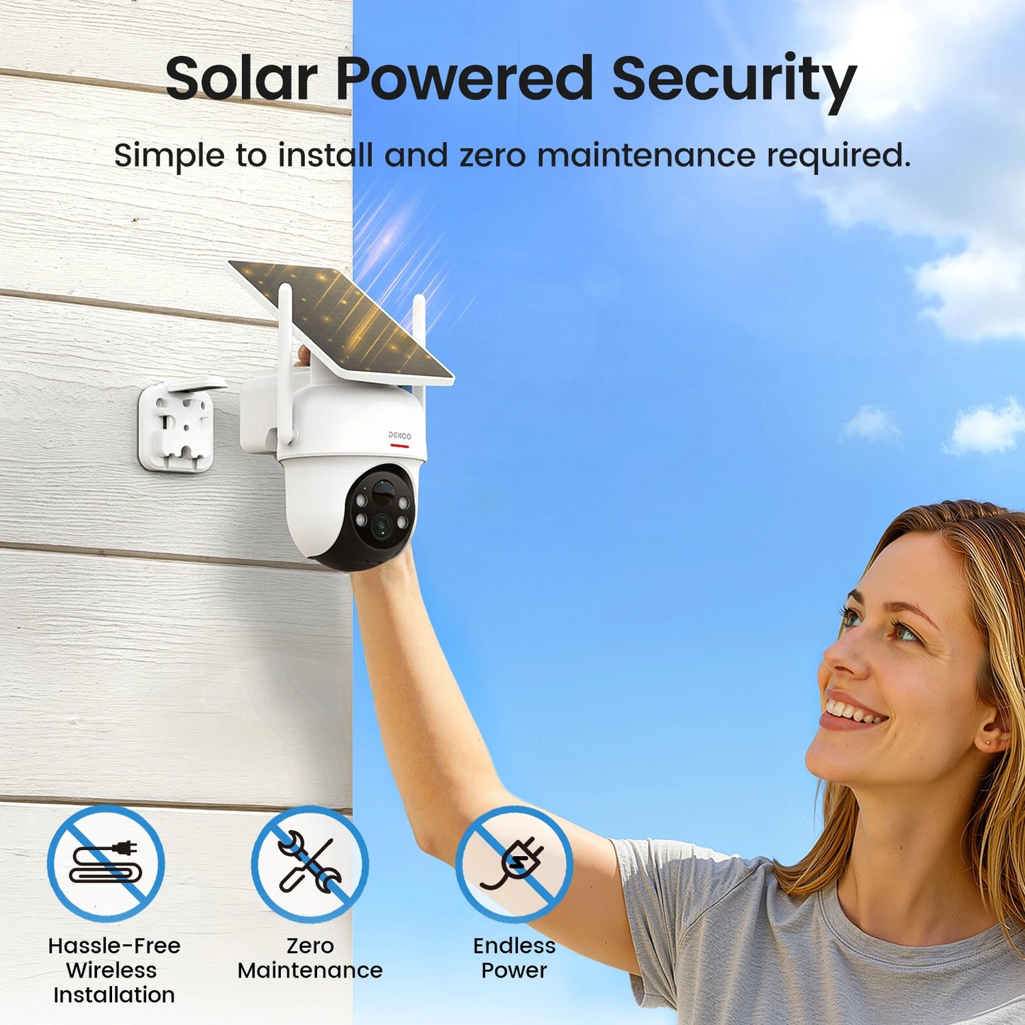 Dekco 3MP Solar Camera System 4 Camera Wireless 360 Degree PTZ Alexa Compatible