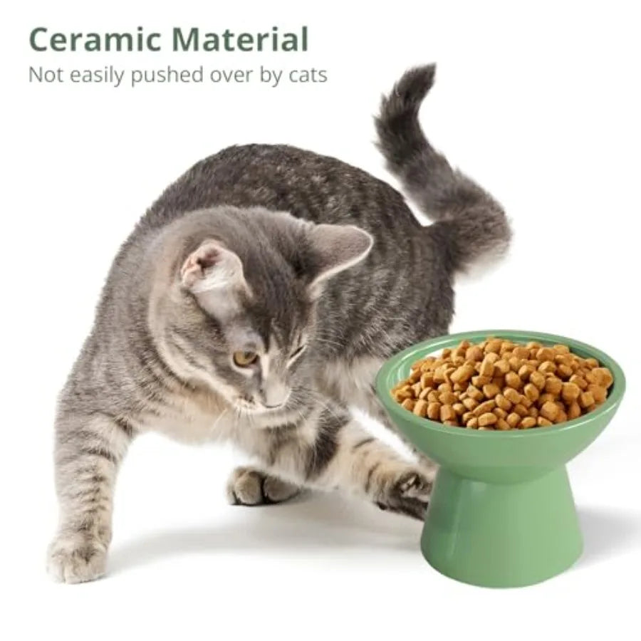 Wooden Elevated Cat Bowls Set of 2 for Indoor Cats Whisker Fatigue Prevention