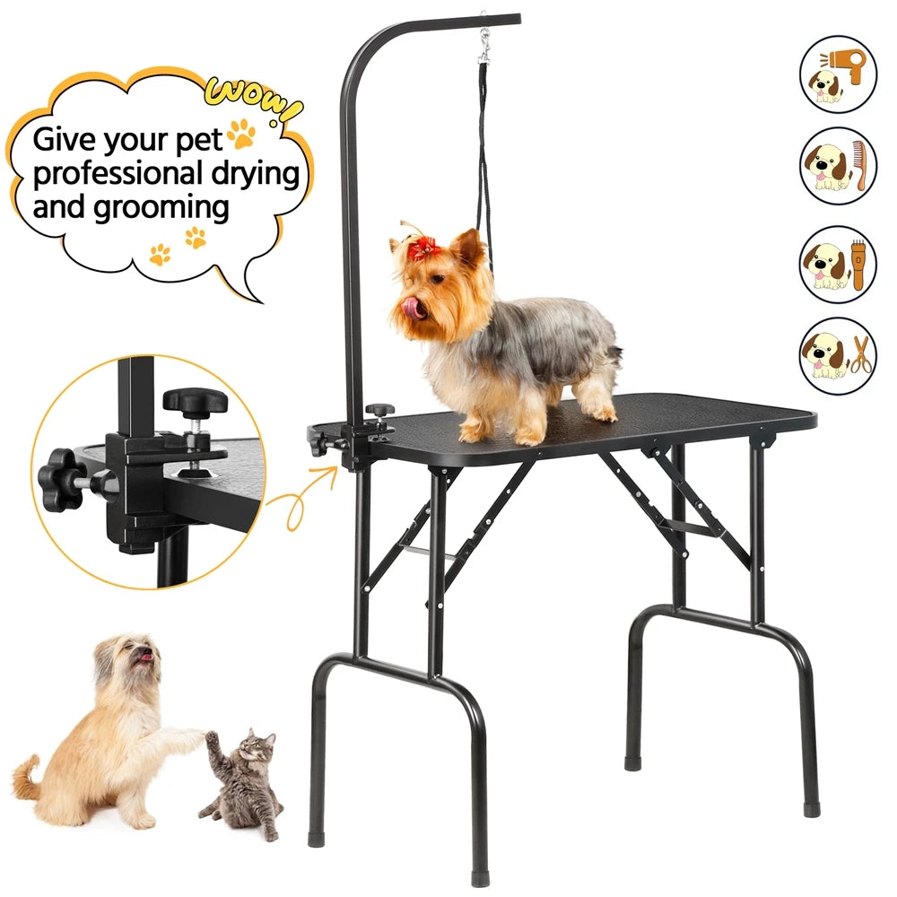 Foldable Pet Grooming Table With Height Adjustable Arm And Legs For Home Use