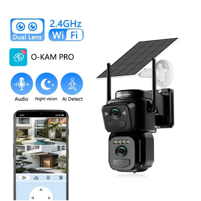 SZSINOCAM Dual Lens Solar WiFi Outdoor Security Camera With 24 Hour Recording