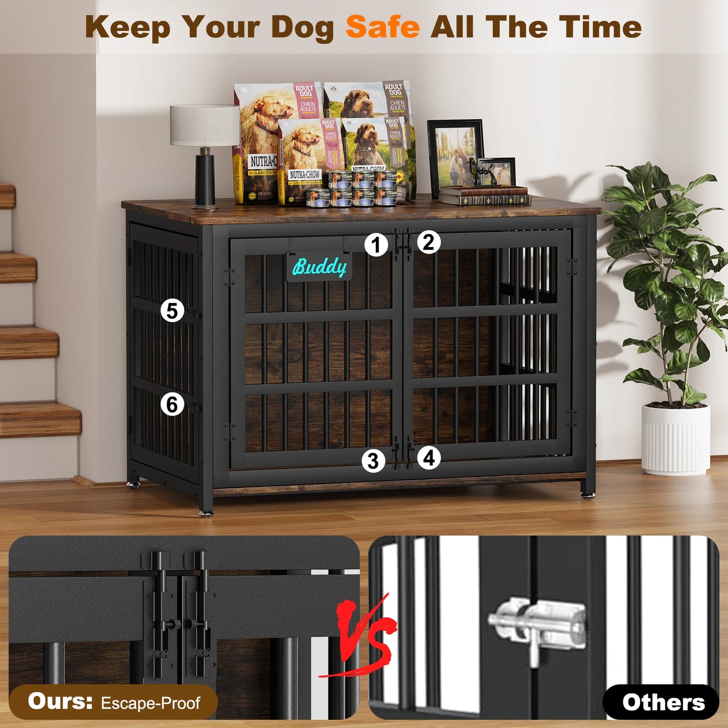 Heavy Duty Dog Crate Furniture With Casters For Large Dogs Indoor TV Stand