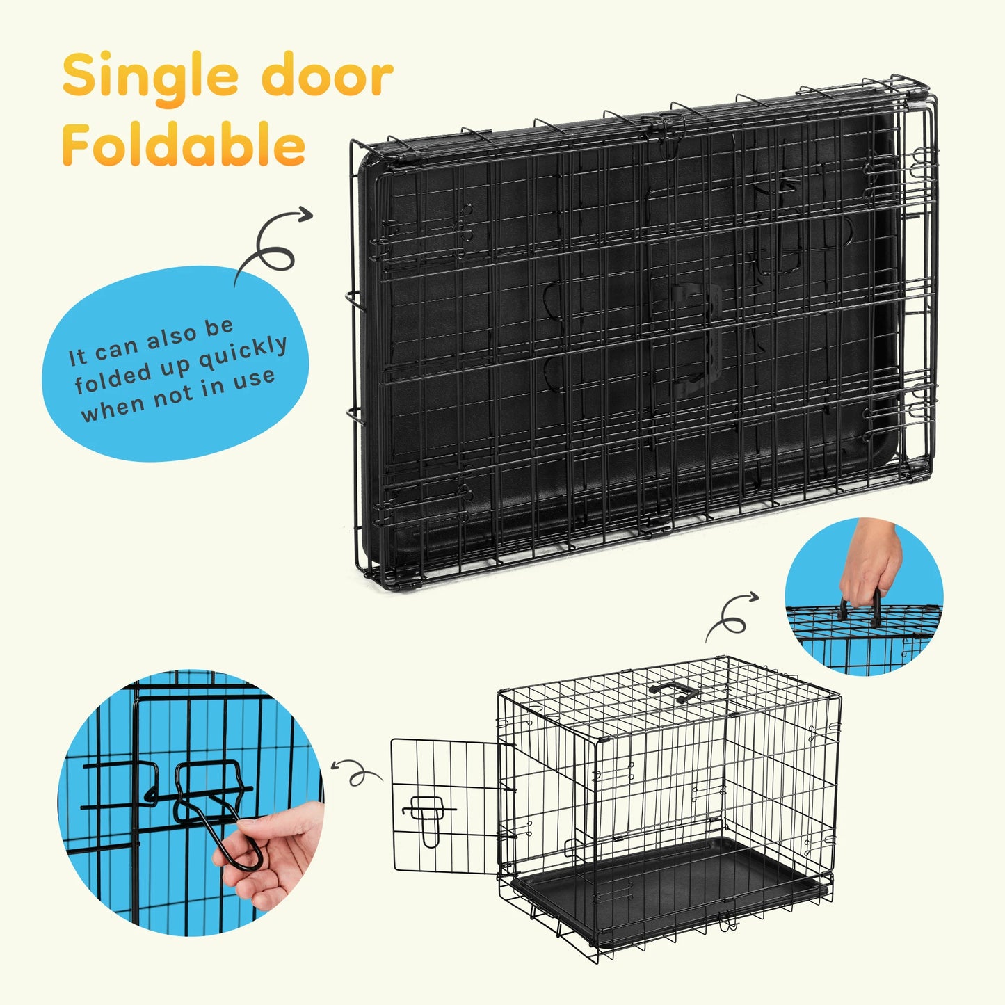 JHK 30 Inch Folding Metal Wire Dog Cage With Leak Proof Pan Extra Large Kennel