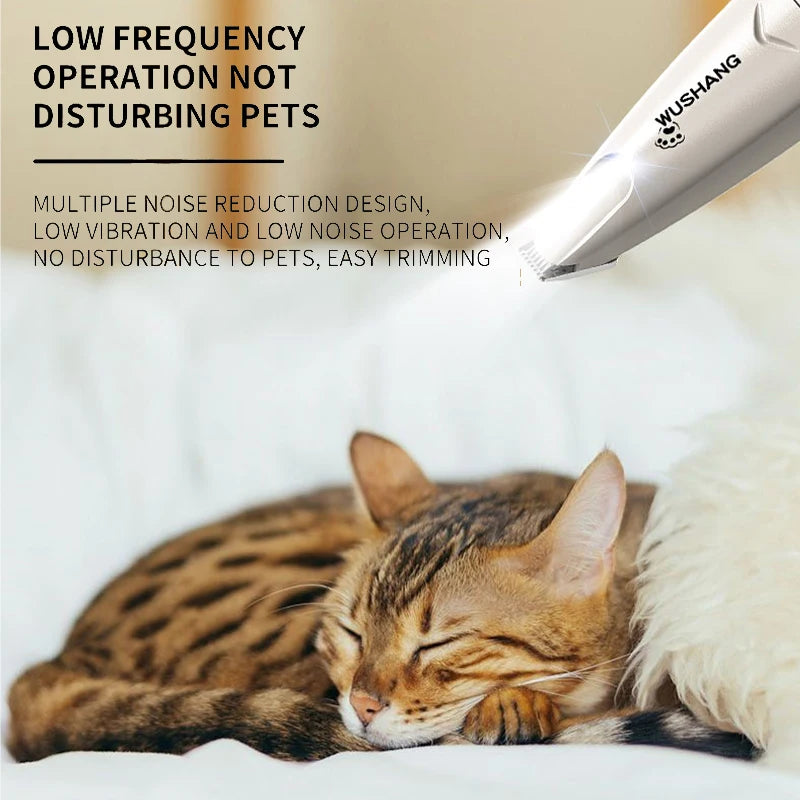 Dog Electric Groomer Trimmer With LED Light Waterproof Low Noise Paw Face Tool