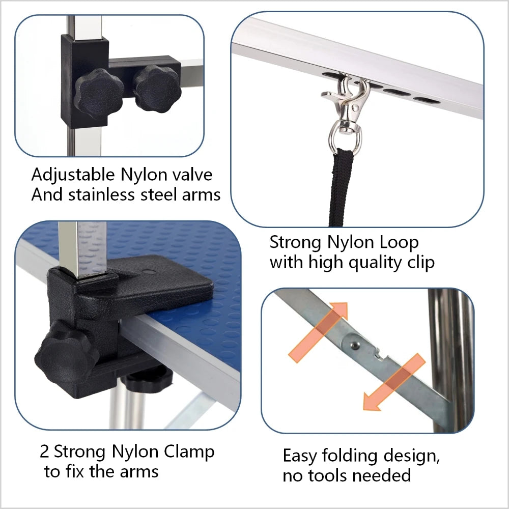 Grooming Table for Dogs and Cats With Adjustable Arm and Clamps 42 Inches Blue