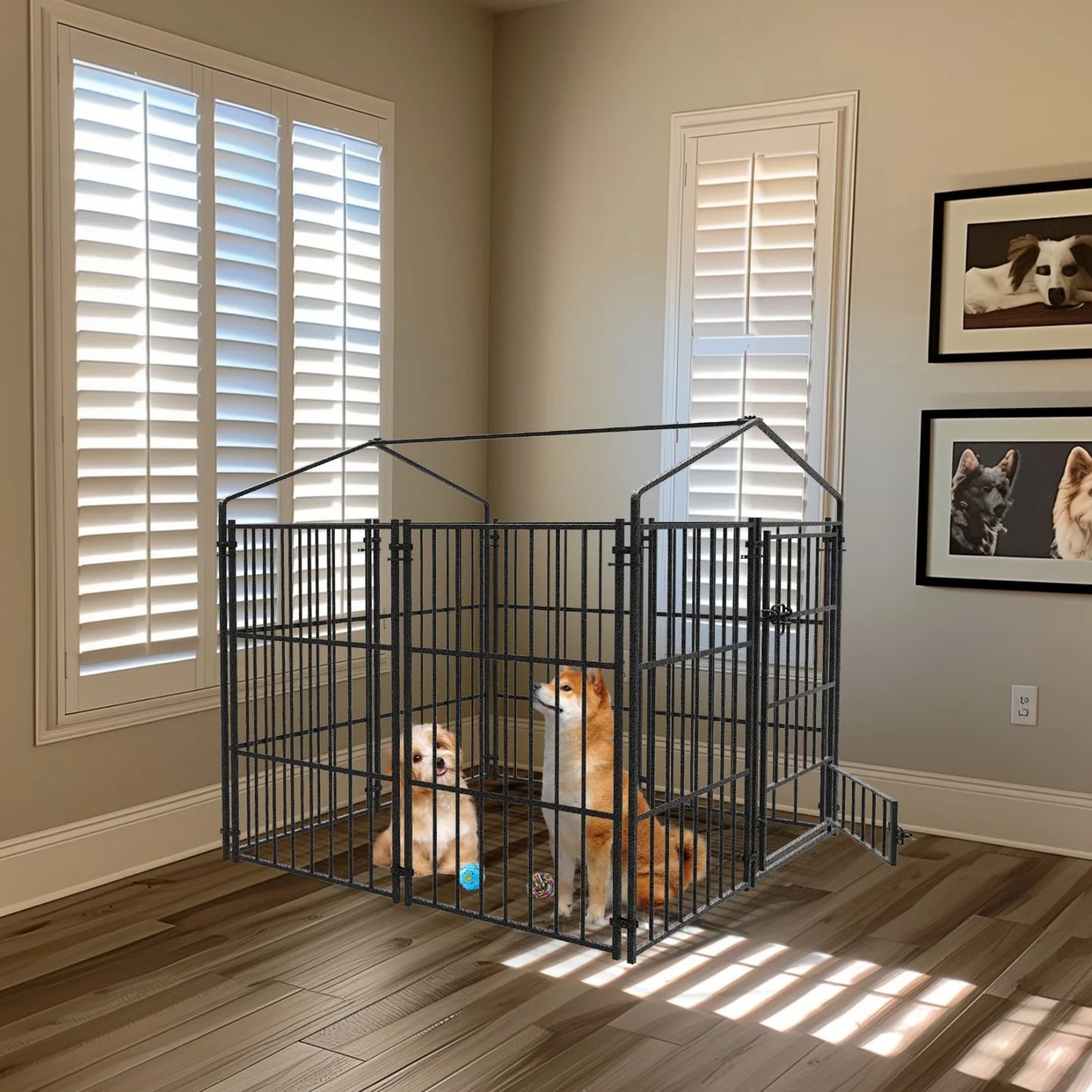 Outdoor Dog Kennel With Roof Heavy Duty Metal Crate Playpen For Large Dogs