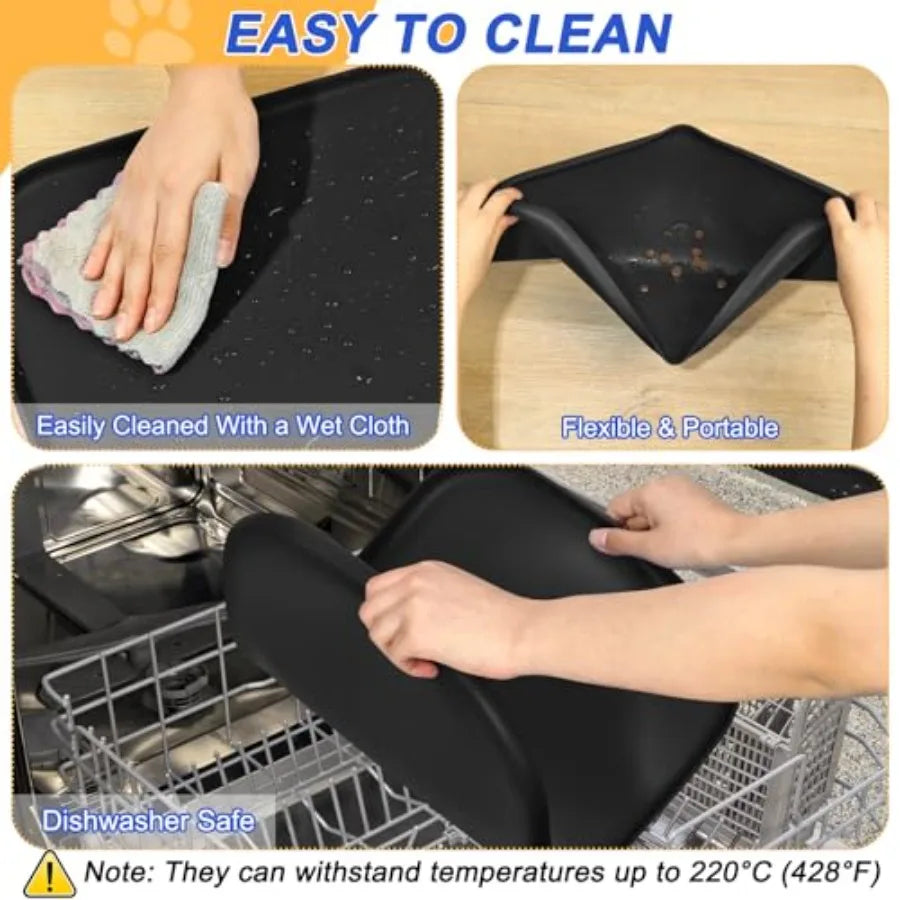 Pet Food Mat With Raised Edge For Food And Water Bowls Dog Waterproof Floor Mat