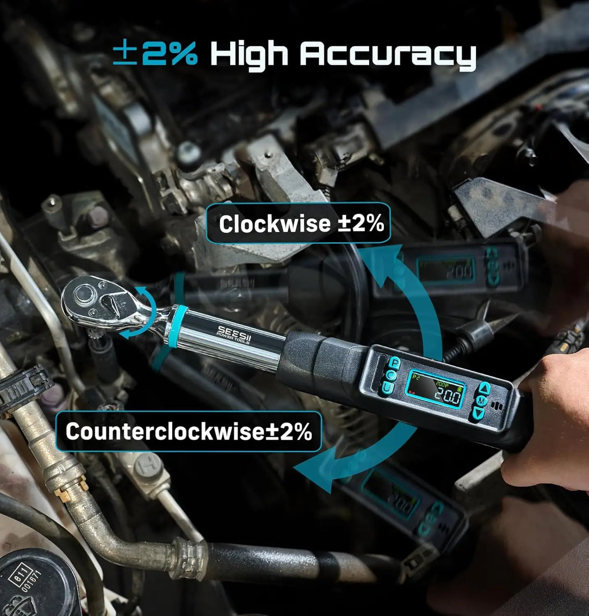 Seesii 3/8 Inch Digital Torque Wrench 220Nm LCD Display Modes