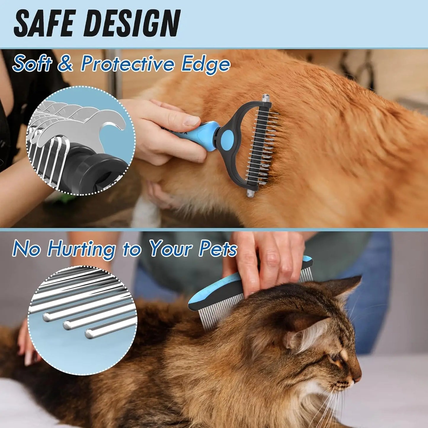 Blue Deshedding Brush And Metal Comb For Detangling And Dematting Long Fur