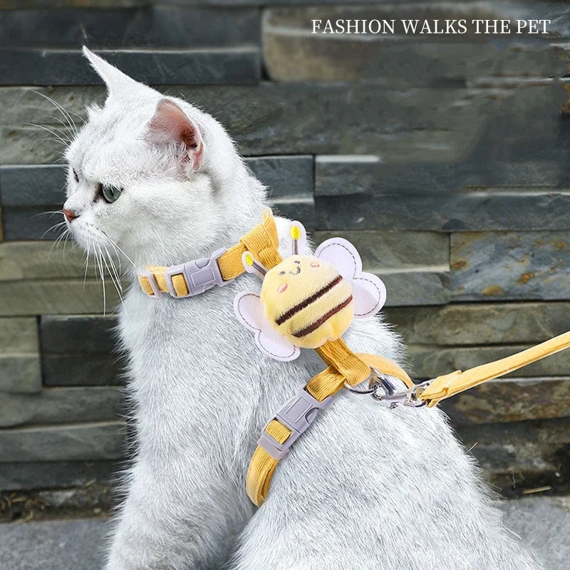 Cartoon Bee Cat Harness And Leash Set Adjustable For Small And Medium Pets