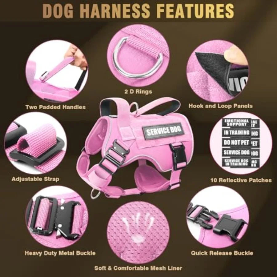 Heavy Duty Tactical Dog Harness MOLLE Vest With 10 Pet Patches And Buckles