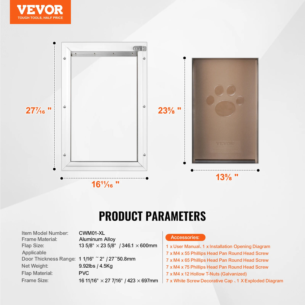 SucceBuy Aluminum Pet Door With Lock Weatherproof Flap System