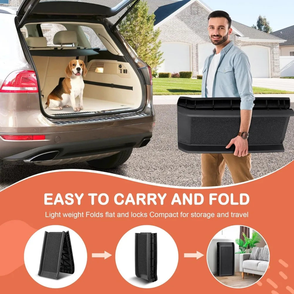 62 Inch Folding Dog Ramp For Cars Trucks SUVs With Raised Non Slip Rails