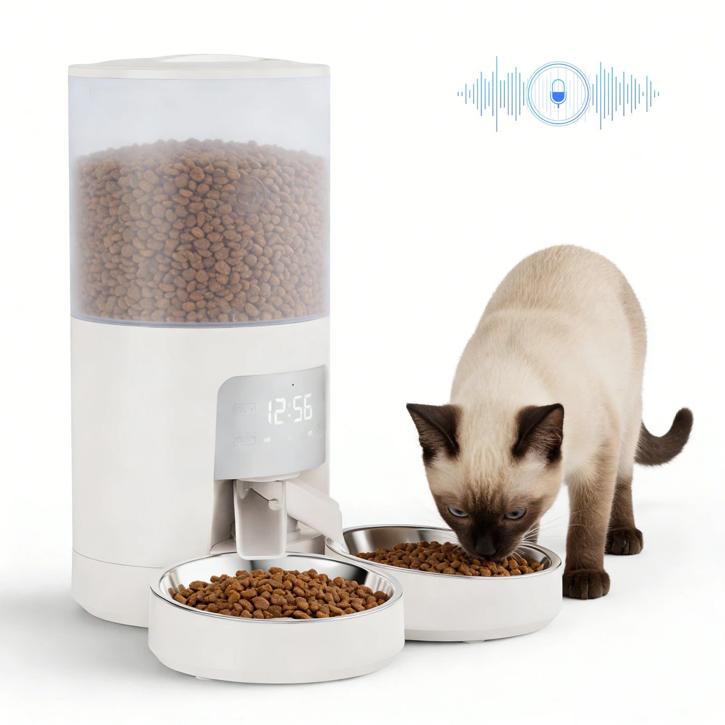 JHK 6L Automatic Cat Feeder With Dual Stainless Bowls Timed Dispenser