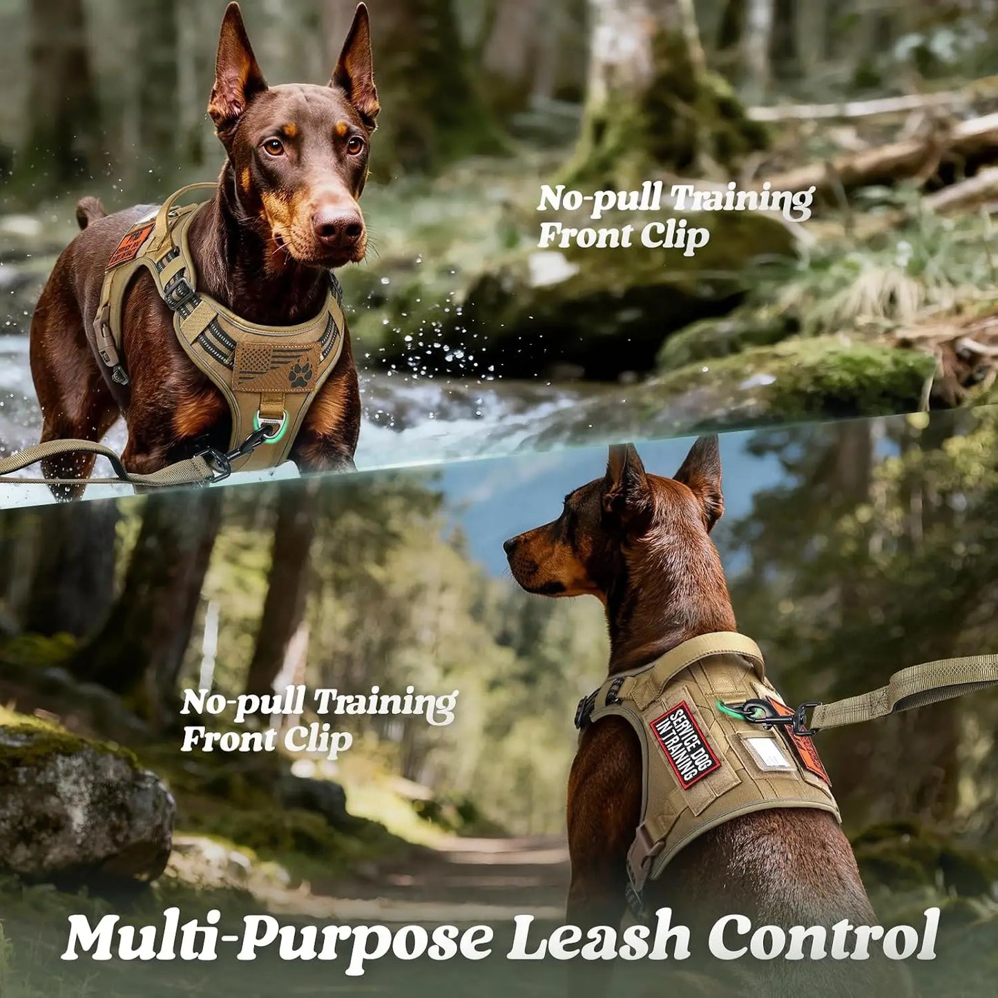 Large Dog Harness No Pull Tactical Vest With Molle Handle Reflective Brown L