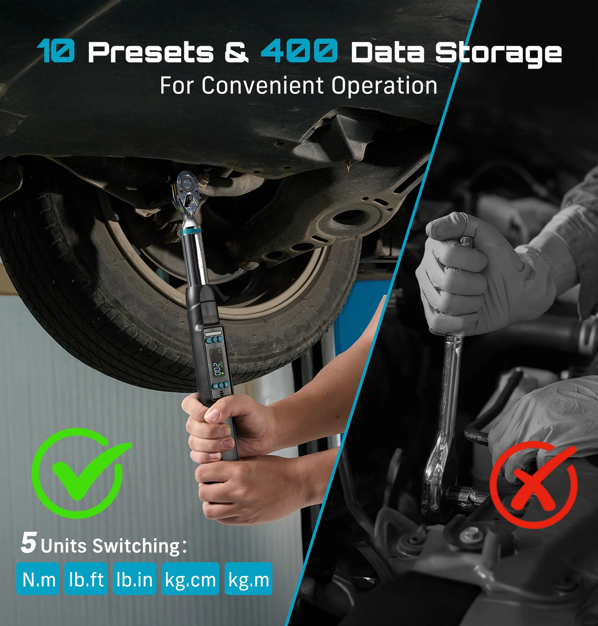 Seesii 3/8 Inch Digital Torque Wrench 220Nm LCD Display Modes