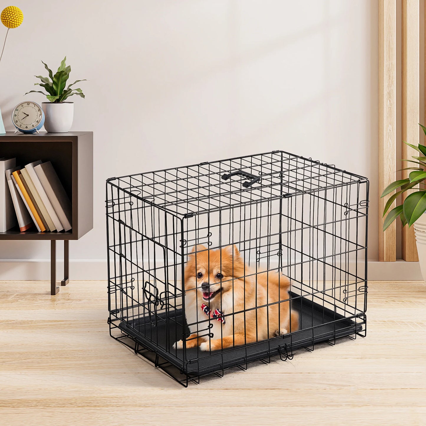JHK 30 Inch Folding Metal Wire Dog Cage With Leak Proof Pan Extra Large Kennel